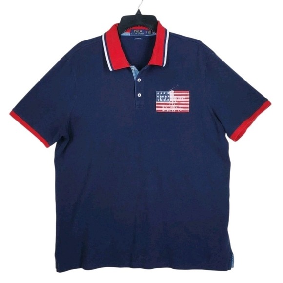 Ralph Lauren Polo Shirt Mens XL Blue Red USA Flag NY Supply Co Patriotic SS - Picture 7 of 8